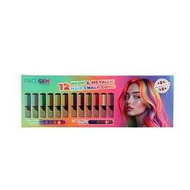 12 Hair chalks comb, 12 NEON & METALLIC hair chalk, Non-Toxic Easy Washable Hair Dye Colourful, METALLIC & NEON hair chalk -Perfect for Festivals, Halloween, Party, hair chalks for girls