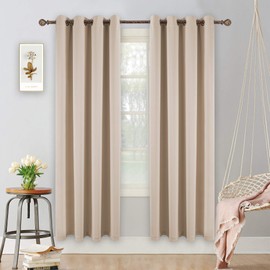 YGO Bedroom Blackout Curtain Panels Home Fashion Window Treatment Ring Top Blackout Draperies and Drapes 52x 84 Inch Set of 2 Panels Beige