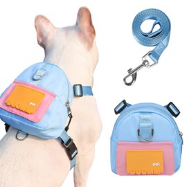 PEIONO Mochila para Perro Impermeable con Correa, Arnés de Perro con Banda Reflectante, Dispensador de Bolsas para Excrementos de Perro, Ideal para Gato，Perros Pequeños y Medianos (S, Azul)
