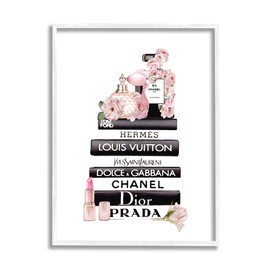 Stupell Industries Chic Pink Toiletry Cosmetics Glam Fashion Books, Designed by ROS Ruseva White Framed Wall Art, Black