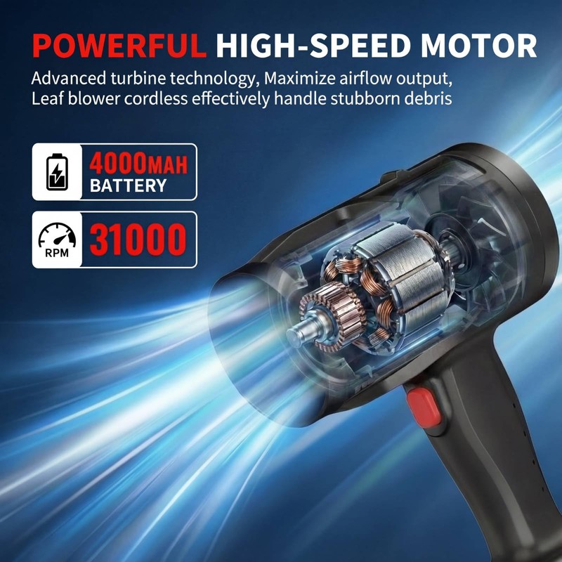 Cordless Leaf Blower, Lightweight Handheld Electric Dust Cleaner Blower with