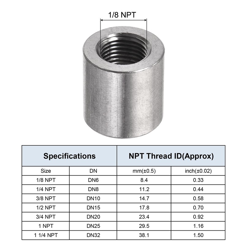 sourcing map Welding Coupling 304 Stainless Steel 1/8 NPT Female