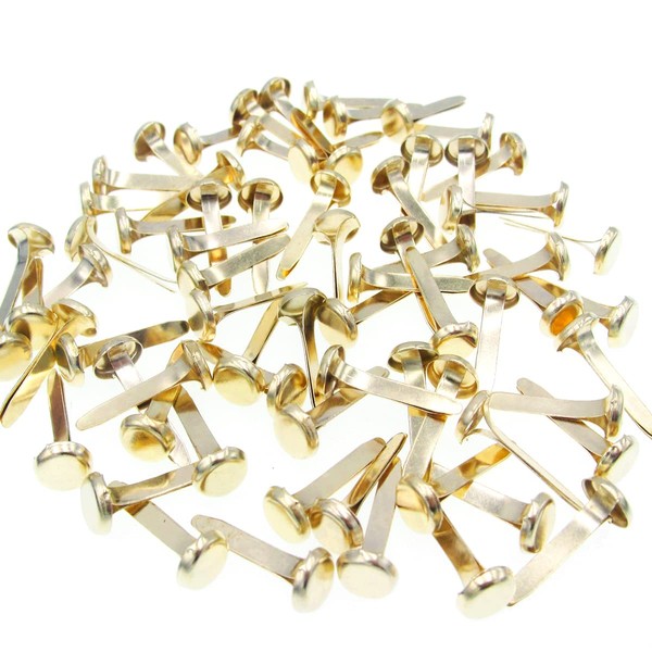 100 Gold Metal Scrapbooking Brads for DIY Crafts - Double-Sided Nails with Paper Fasteners (Pack of 100)