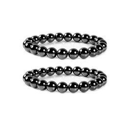 FORUBUS Black Obsidian Hematite Stretch Bracelet, Stacking Hematite Beaded Bracelet for Women Men Jewelry (C 2pcs)