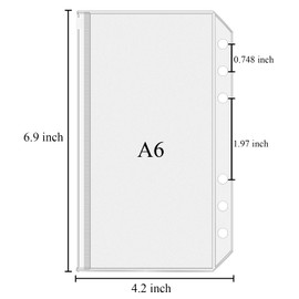 Antner 12pcs A6 Size Binder Pockets 6 Holes Budget Cash Envelopes for Budgeting, Clear Zipper Folders Loose Leaf Bags for A6 6-Ring Budget Binder, Waterproof PVC Document Pouch Filing Bags