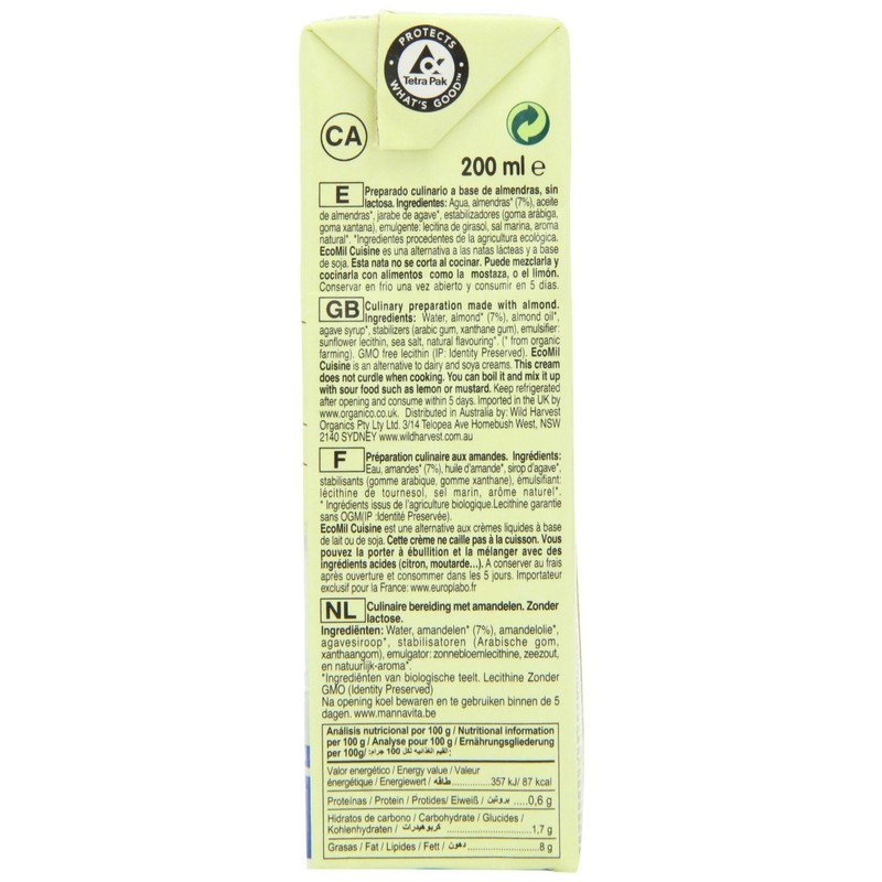 Ecomil | Cuisine - Almond Cream | 8 x 200ml