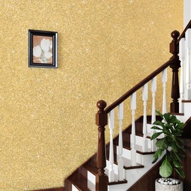 WESTICK Gold Glitter Contact Paper for Walls Removable Gold Glitter Wallpaper Stick and Peel Champagne Glitter Wallpaper for Living Room Walls Cabinets Garage Salon Loft Accent Wallpapers 15.75"x78"