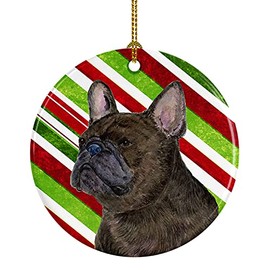 Caroline's Treasures SS4588-CO1 French Bulldog Candy Cane Holiday Christmas Ceramic Ornament, 3 in, Multicolor