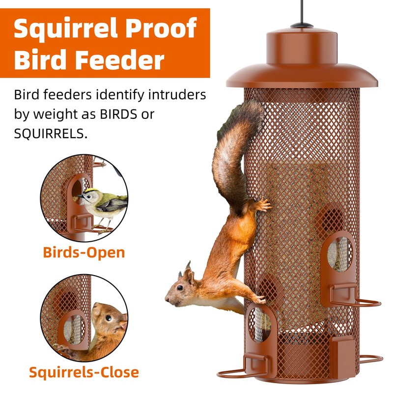 Metal Squirrel Proof Bird Feeder,Bird Feeders for Outdoors,Weight Activated Squirrel