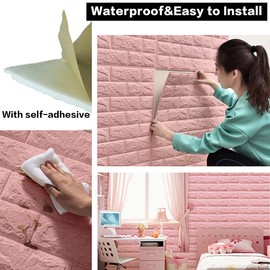 Sodeno 20 PCS Pink 3D Wall Panels, 29 sq.feet Coverage, Printable Wallpaper Sticker with Self-Adhesive Waterproof Brick PE Foam Wall Panels Peel and Stick for Interior Wall Decor, Home Decoration