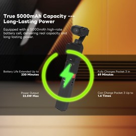 Metal Battery Charging Handle for DJI Osmo Pocket 4 3/Xtra Muse, Built-in 5000mAh Battery, 22.5W Fast Charging, with Mini Tripod Included​