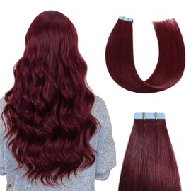 Sunya Tape in Hair Extensions Human Hair Burgundy 18 Inch Straight Tape in Real Human Hair #99j Seamless Skin Weft Tape in Hair Extensions #Burgundy 50g 20Pcs/Pack