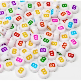 Bxwoum 100PCS Letter B Beads 4X7mm Acrylic Alphabet Beads Colored Letter White Round Letter B Beads for Jewelry Making DIY Bracelets Necklaces Key Chains (B-100PCS)
