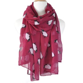 MULNRO Red Scarf for Women Cute Penguin Animal Print Lightweight Scarves Shawl Wrap for Spring/Summer Winter (cr_A02)