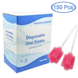 MUNKCARE Oral Swabs Flavored Lemon- Elderly Tooth Cleaning Sponges 150 Counts