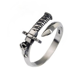 Helen de Lete Original Men's Vintage Sword 925 Sterling Silver Adjustable Hug Ring, Silver, No Gemstone