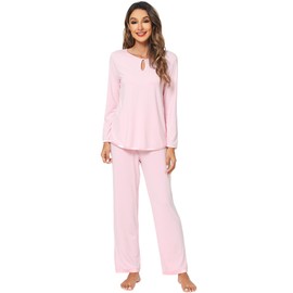 WiWi Viscose from Bamboo Pajamas Set for Women Soft Long Sleeve Tops with Pants Pjs Sets Sleepwear Lounge Pajama S-XXL, Pink, X-Large