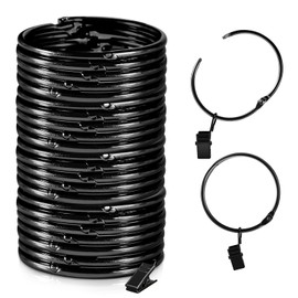 24 Pack 2 Inches Curtain Rings with Clips, Openable Drapery Metal Clip,Shower Curtain Clips with Rings, Iron Drapes Hangers Decorative for Windows Rods Rustproof (Black)