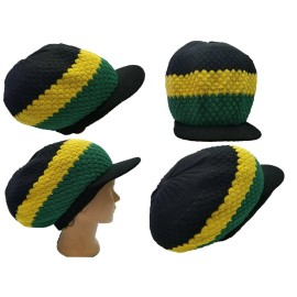 Rasta Hat Jamaica Green Yellow Black Flag Rasta Hat Crown Cap  Dread Irie Knit Beanie M/L