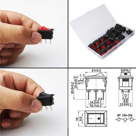 CESFONJER Mini Boat Switch,3 Pin 2 Position Boat Rocker Switch Kit, Car Dash Dashboard Truck RV ATV Home Ship Button AC 125V/10A 250V/6A (Red 10P Black 10P) Pack of 20