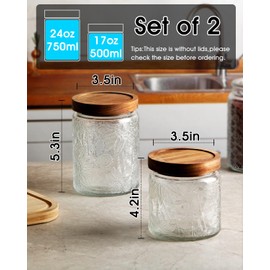 NUTRIUPS Glass Jars with Wood Lids, Jars with Lids, Vintage Glass Jar Set of 2 (Sunflower)