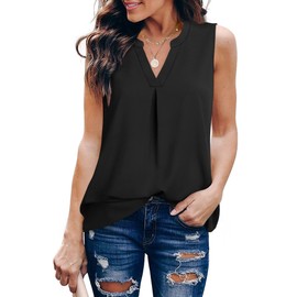 Gaharu Work Clothes Women V Neck Dressy Blouse Elegant Light Weight Sleeveless Summer Tunics Chiffon Business Casual Shirt Black,X-Large