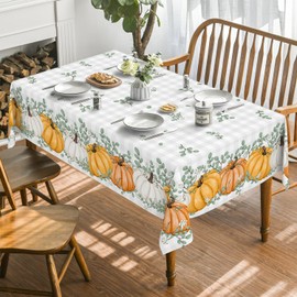 Horaldaily Fall Tablecloth 60x84 Inch Rectangular, Thanksgiving Autumn Harvest Orange Pumpkin Buffalo Plaid Table Cover for Party Picnic Dinner Decor