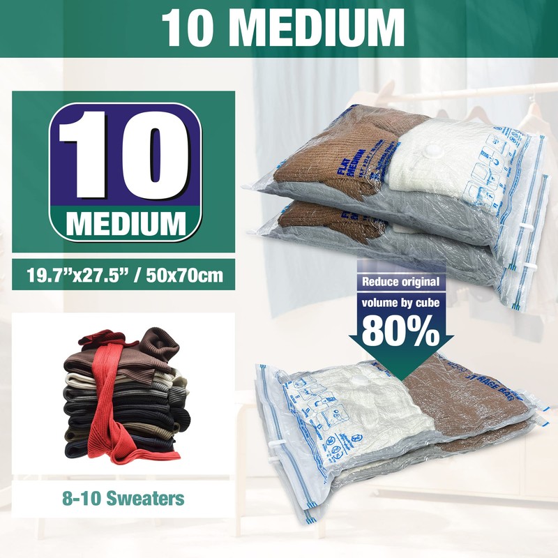 Vacuum Storage Bags, 10 Medium Space Saver Vacuum Seal Bags,