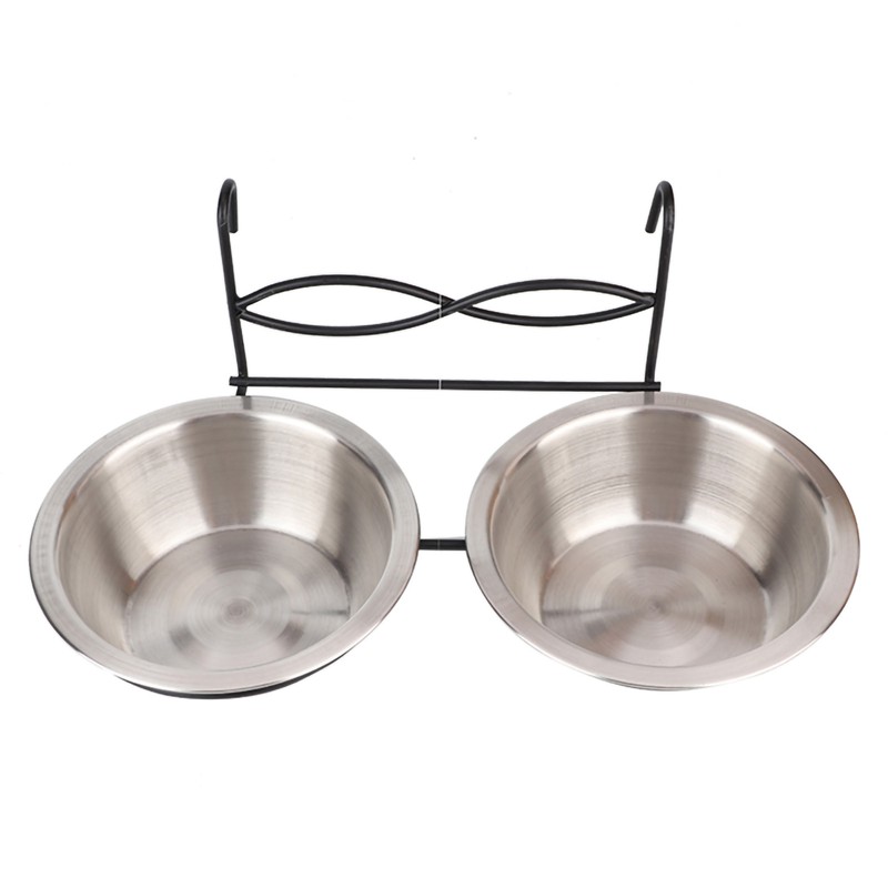 Stainless Steel Dual Hanging Food Water Bowl Feeder with Hook