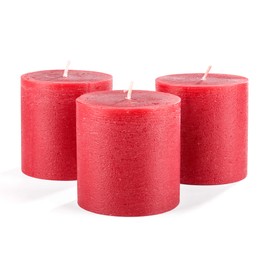 Set of 3 Pillar Candles 3" x 6" Unscented Handpoured Weddings, Home Decoration, Restaurants, Spa, Church Smokeless Cotton Wick - Red