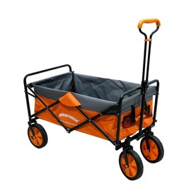 HORSESHOE Heavy Duty Max. Load 300LBS Collapsible Folding Utility Wagon Carts w/Flat Free Tires, Safety Belt & Folded Storage Bag for Sporting Camping Shopping Travel Picnic (Orange)