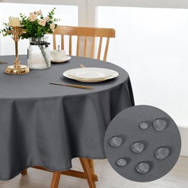 DWCN Round Tablecloth 180 Diameter Grey Table cloth Wipe Clean Wipeable Tablecloths Round Table Cloth Polyester