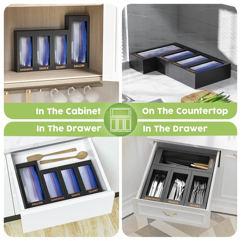 DALSHABET Bamboo Storage Bag Organizer for Kitchen Drawer, 4 Separate