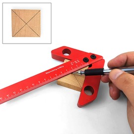 Center Finder, Woodworking Center Scribe Square Center Scribe,45/90 Degree Right Angle Line Gauge Carpenter Ruler,Woodwork Measuring Tool Red