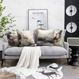 Geliking Sofa Cushion Covers 18x18 Inches Polyester Throw Pillow Case Marble Texture Black and Gold Silver Cushion Covers Replacement for Home Decor, 45cm x 45cm, Set of 4 (grey)