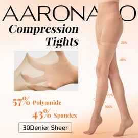 Aaronano 30D Sheer Compression Tights Women Shaper Support Pantyhose 2 Pairs (Natural Nude, XL)