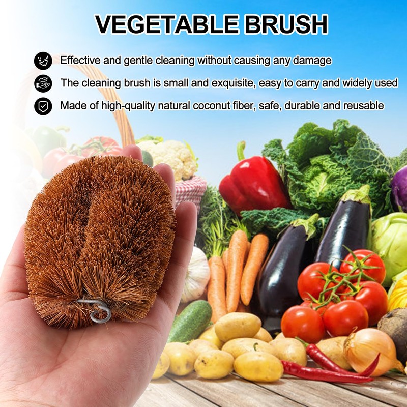 2pcs Vegetable Brush Scrubber for Food, Coconut Fiber Vegetable Scrub