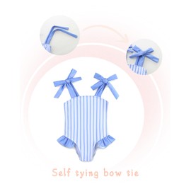 Summer Little Girl Bathing Suit Ruffle One Piece Swimsuits Quick Dry Beach Swimwear for Girls 6-7T Blue Stripe