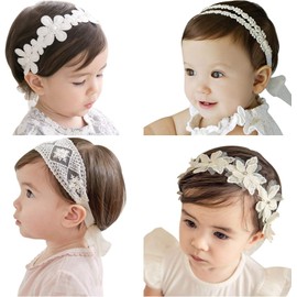 Diadema de Encaje Suave con Nudo de Lazo, 4 Pcs Cintas para Niñas, Diadema Niña, Diadema de Encaje