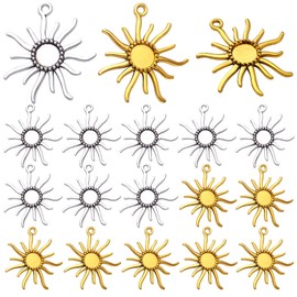 Hmjpng 20pcs Sun Blank Round Pendant Trays Tibetan Alloy Base Cabochon Settings Bezel Frame Cameo Tray Charms for Crafts Jewelry Making Projects, 2 Colors, 12 mm Inner Diameter