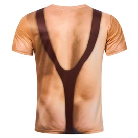 Fake Muscle Shirts Mens 6 Pack Abs Tshirts Hairy Chest Body Shirt Unisex 3D Ugly Party Rave Gift Cool Costumes Tan Tees for Male Guys Cosplay Clothes Tees X-Large