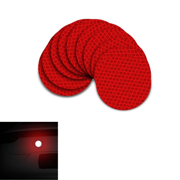 UGSHY 10 PCS Car Reflector with Adhesive, 1.9In Round Waterproof Weatherproof PET Vehicle Stickers, Universal High Visibility Automotive Reflective Stickers for Truck RV SUV Car Boat (Red)