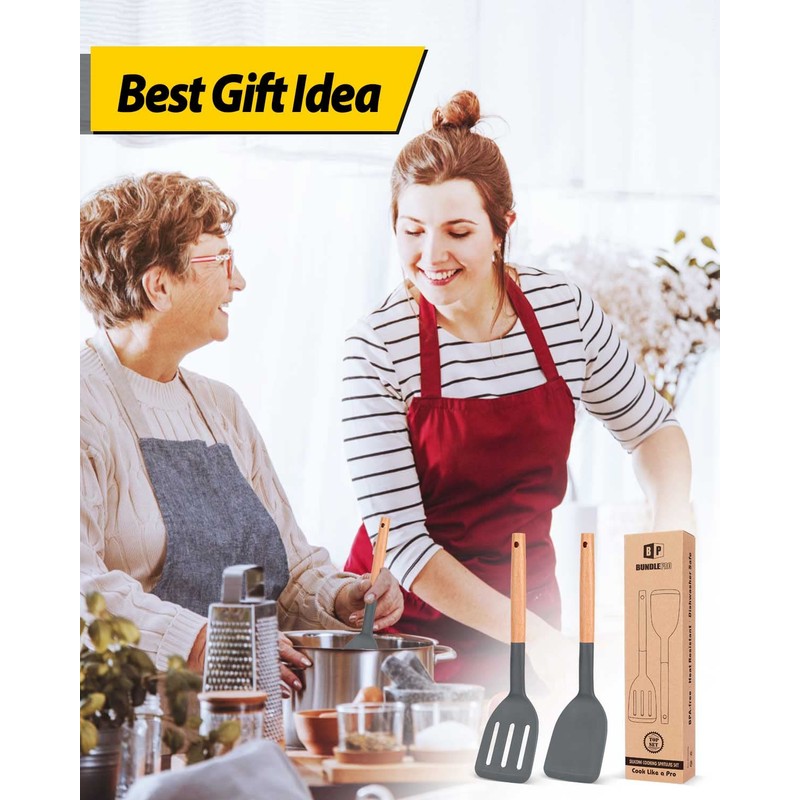Pack of 2 Silicone Cooking Spatula, Heat Resistant Solid Turner,