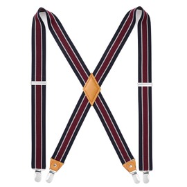 HISDERN Men's 3.5 cm Wide X-shaped Braces with Very Strong 4 Metal Clips for Men and Women Elastic and Adjustable, Burgundy&Blue Stripes