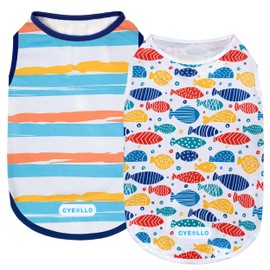 cyeollo 2pack Dog Cooling Shirt, Breathable Sleeveless Summer Clothes for Dogs, Intant Cool T Shirts for Small Dogs, Blue Fish L