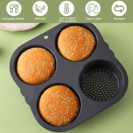 Abizarch 2Pcs Silicone Hamburger Bun Mold with 4 Cavities,Non-stick Hamburger Bun Pan Flexible Hamburger Bread Mold,Easy to Release Burger Bun Maker Machine Washable for Kichen Baking