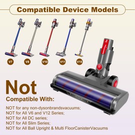 Brush Head Compatible with Dyson Replacement for V7 V8 V10 V11 V15 SV10 SV11 SV12 Series, 4 LED Headlamps and 180° Flexibility for Deep Cleaning, Includes 2 Replacement Rollers and 1 Scraper Brush