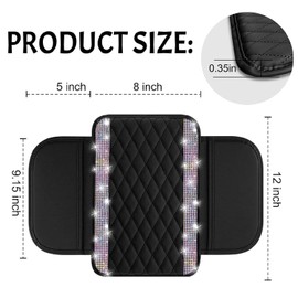 Bling Car Center Console Cover, Leather Car Arm Rest Cover Cushion with 2 Storage Bags, Universal Auto Armrest Protector Storage Box, Bling Accessories Interior for Most Vehicles (Multicolor Diamond)