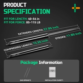 HUOPO 27 inch 100 lb/445 N Gas Struts Shocks 27" Lift Support for Tonneau Cover Truck Lid Undercover Replacement Parts Pickup Bed Cover Boat Engine Snowmobile Trailer Hatch,2pcs