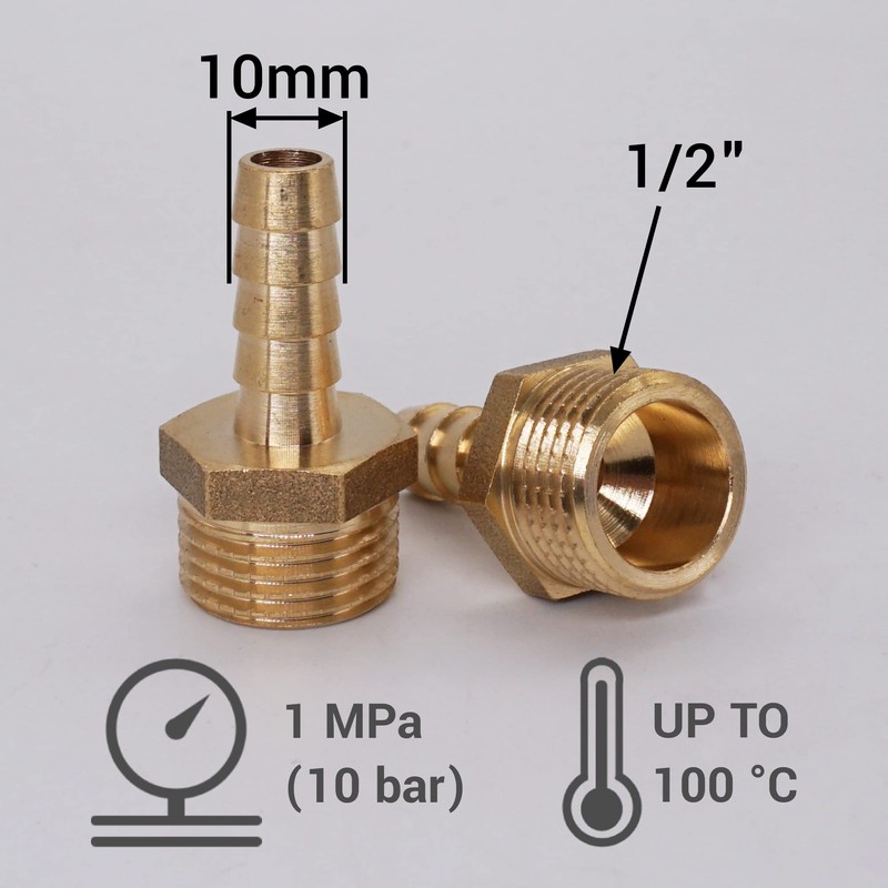 SKIR'CO Male Thread Barb Brass Fitting 1/2 Inch x 10